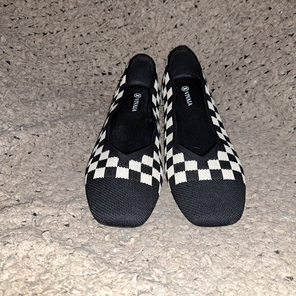 VIVAIA-Margot 2.0-Square Toe-Black Ivory Checkerboard Flats-Knit-Sz 43-Near Mint - Picture 3 of 8